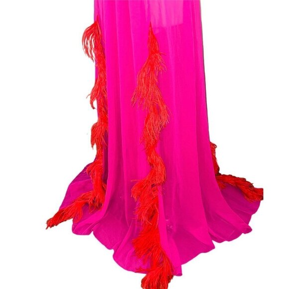 NERVI Maria Clara Feather Dress in Fuchsia 36 New Womens Long Maxi Heart Gown - Picture 8 of 16
